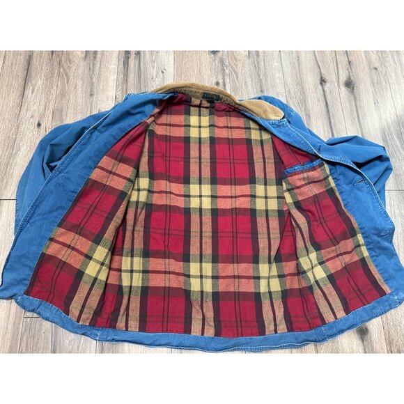 J. Crew Womans M Relaxed Blue Corduroy Collar Barn Utility Jacket Plaid Flannel - Picture 11 of 13